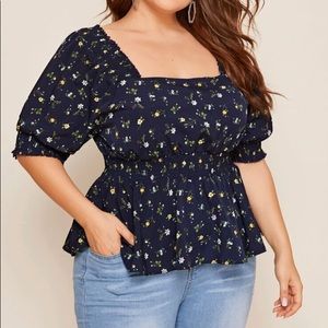 Floral Print Ruffle Hem Blouse